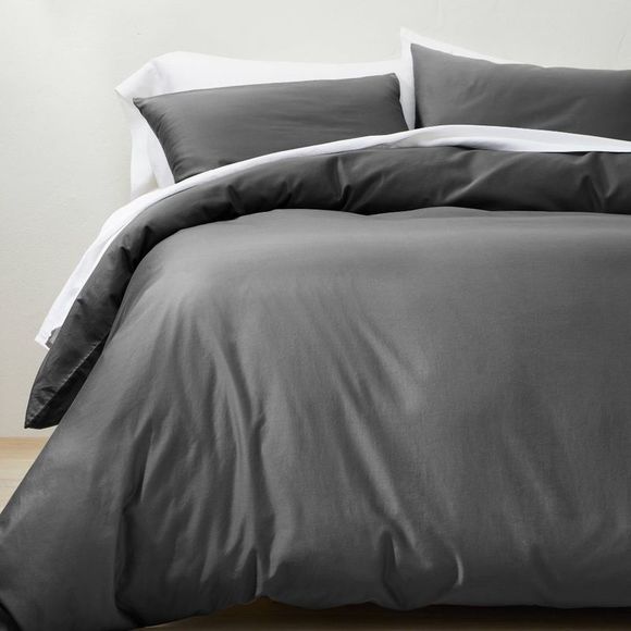 Casaluna Bedding King Supima Washed Sateen Duvet Sham Set Dark Gray